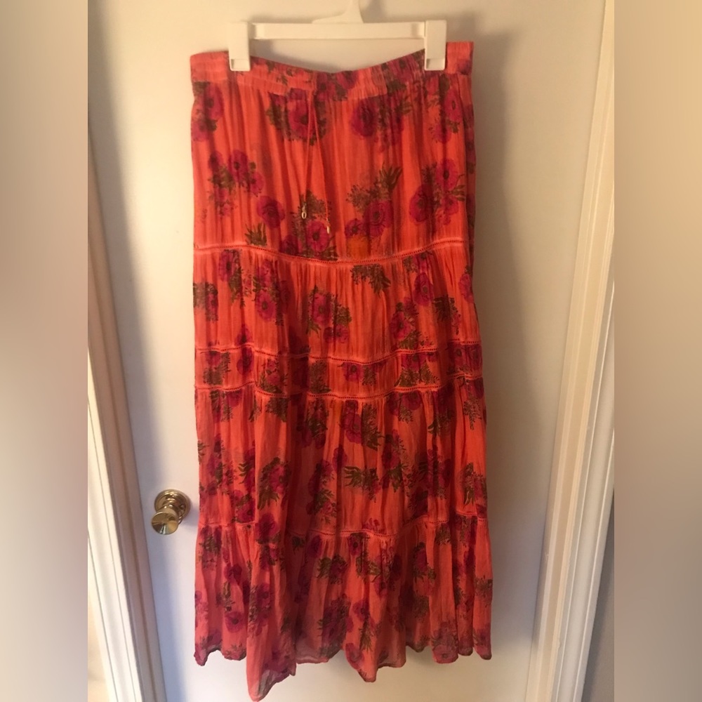 Raga Skirts | Anthropology Raga Floral Maxi Skirt | Color: Coral | Size: Medium